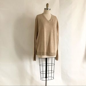 J CREW | Men’s Merino Wool V Neck Sweater Heather Beige Size Large.